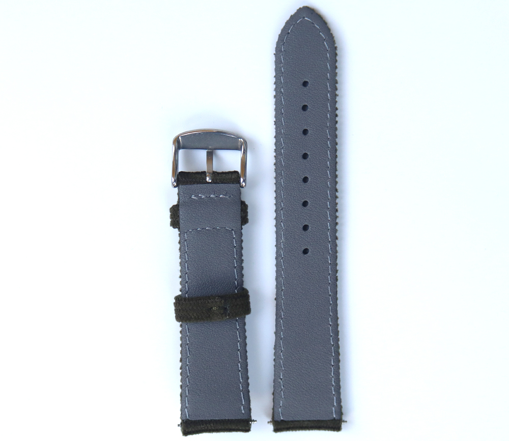 New Style 2 Pieces Corduroy Cotton + Dark Gray Waterproof Leather Hybrid Watch Strap In 20*18/22*20mm With 304L SS Brushed Buckle And Spring Bar