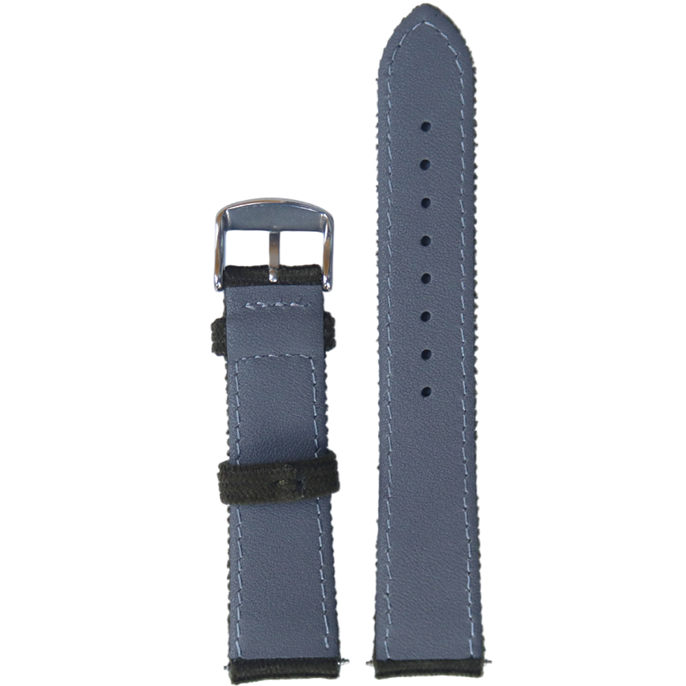 New Style 2 Pieces Corduroy Cotton+Dark Gray Waterproof Leather Hybrid Watch Strap In 20*18/22*20mm With 304L SS Brushed Buckle And Spring Bar