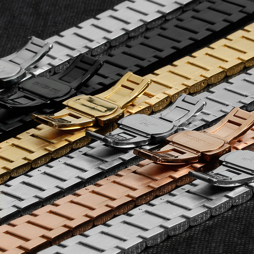 Wholesale Hot Selling High Quality Luxury Stripe 304L SS Metal Wrist Watch Strap For Waterproof Quartz Watches