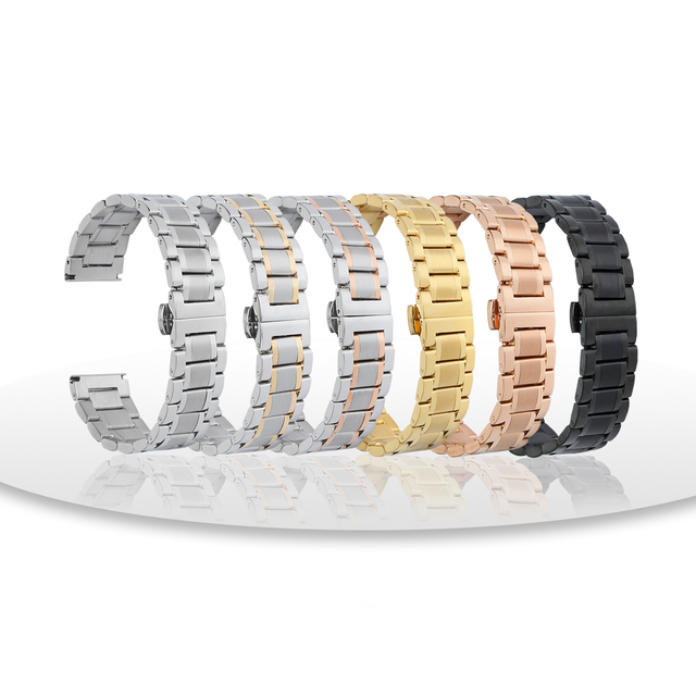 Wholesale Hot Selling High Quality Luxury Stripe 304L SS Metal Wrist Watch Strap For Waterproof Quartz Watches