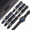 New Style Hot Sell Two Pieces Style 22mm Nylon-Carbon Fibre+Black Leather Hybrid Watch Band Wrist Strap Use Different Stitching Color With Brushed 304L SS Heavy Duty Buckle For Panerai Watches