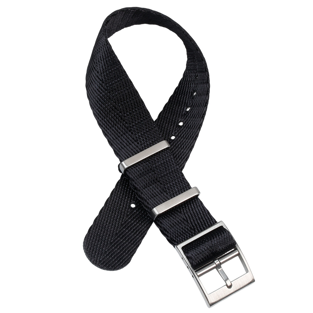 Professional Grade 280mm Herringbone Weave Nylon Watch Strap Featuring High-Density Seatbelt Texture With 1:2 Brushed 304L SS Hardware For Enhanced Durability And Elegant Military Aesthetics