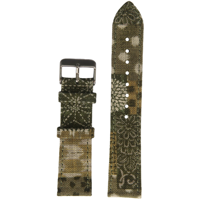 20mm 22mm Two Pieces Style Camouflage Printed Canvas+Waterproof Black Leather Hybrid Watch Strap Quick Release Watch Band With Brushed 304L SS Buckle And Canvas Keeper