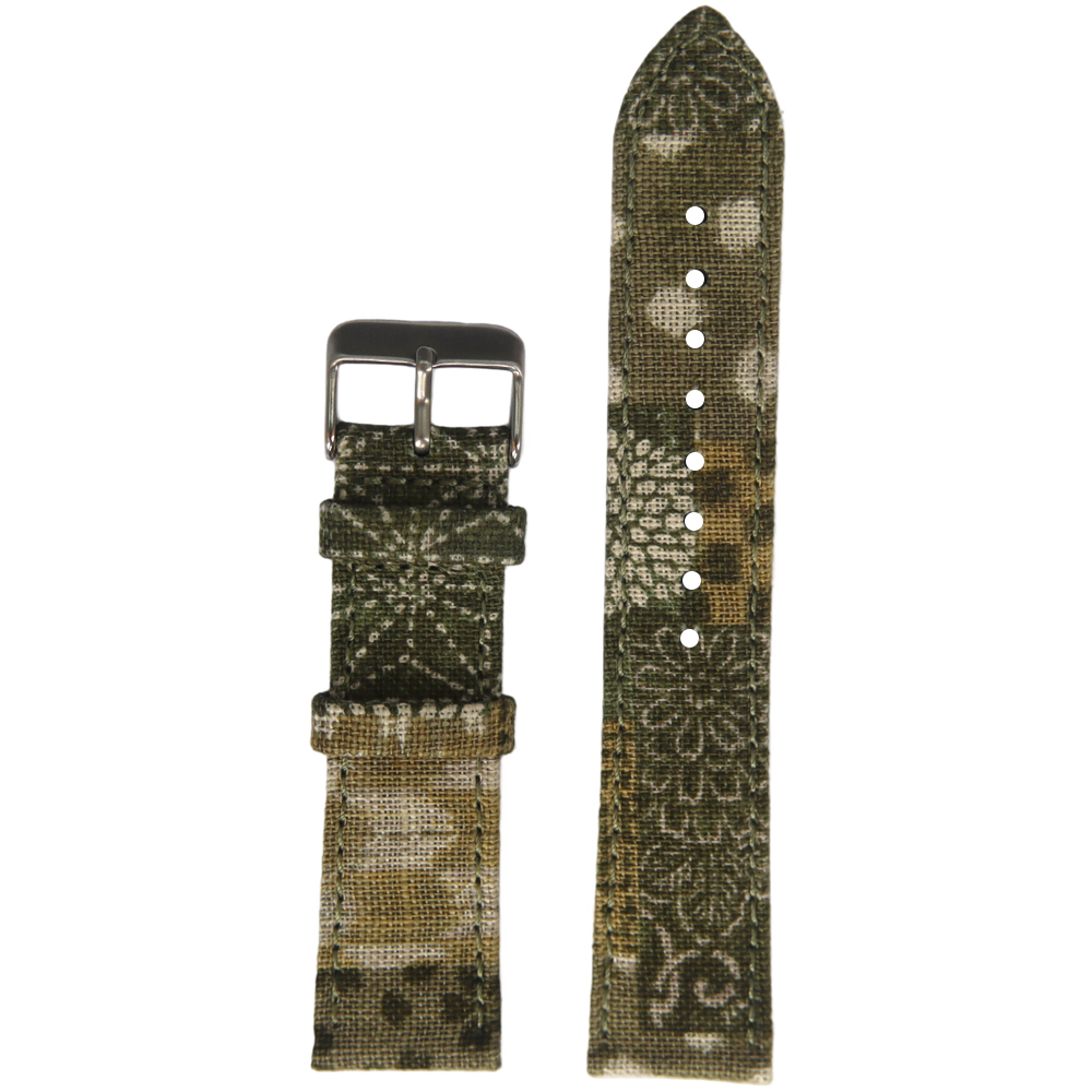 20mm 22mm Two Pieces Style Camouflage Printed Canvas+Waterproof Black Leather Hybrid Watch Strap Quick Release Watch Band With Brushed 304L SS Buckle And Canvas Keeper