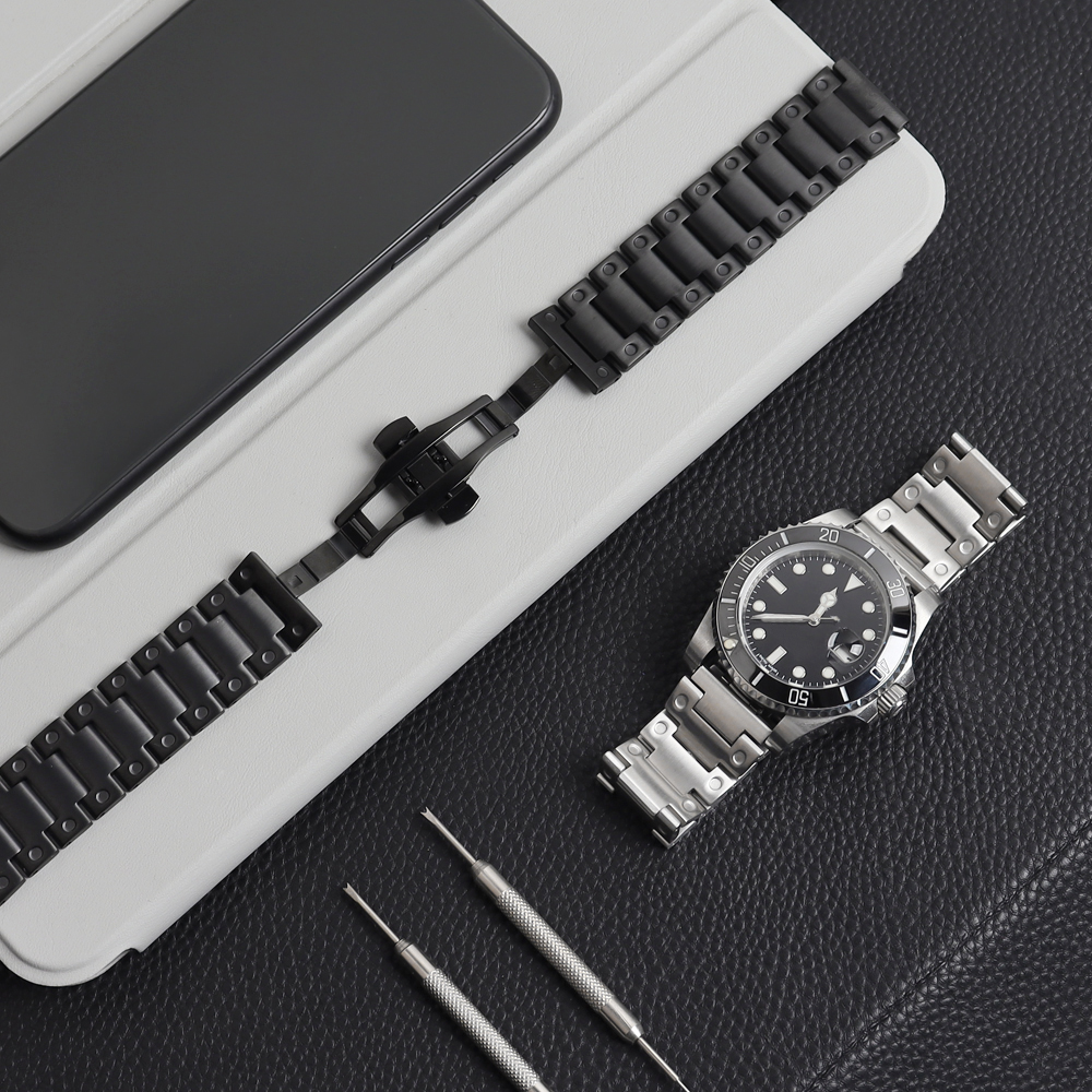 Custom New Style Small Eyehole Shape Metal Watch Bracelet Brushed 304L SS Watch Strap For IWC Watch Series