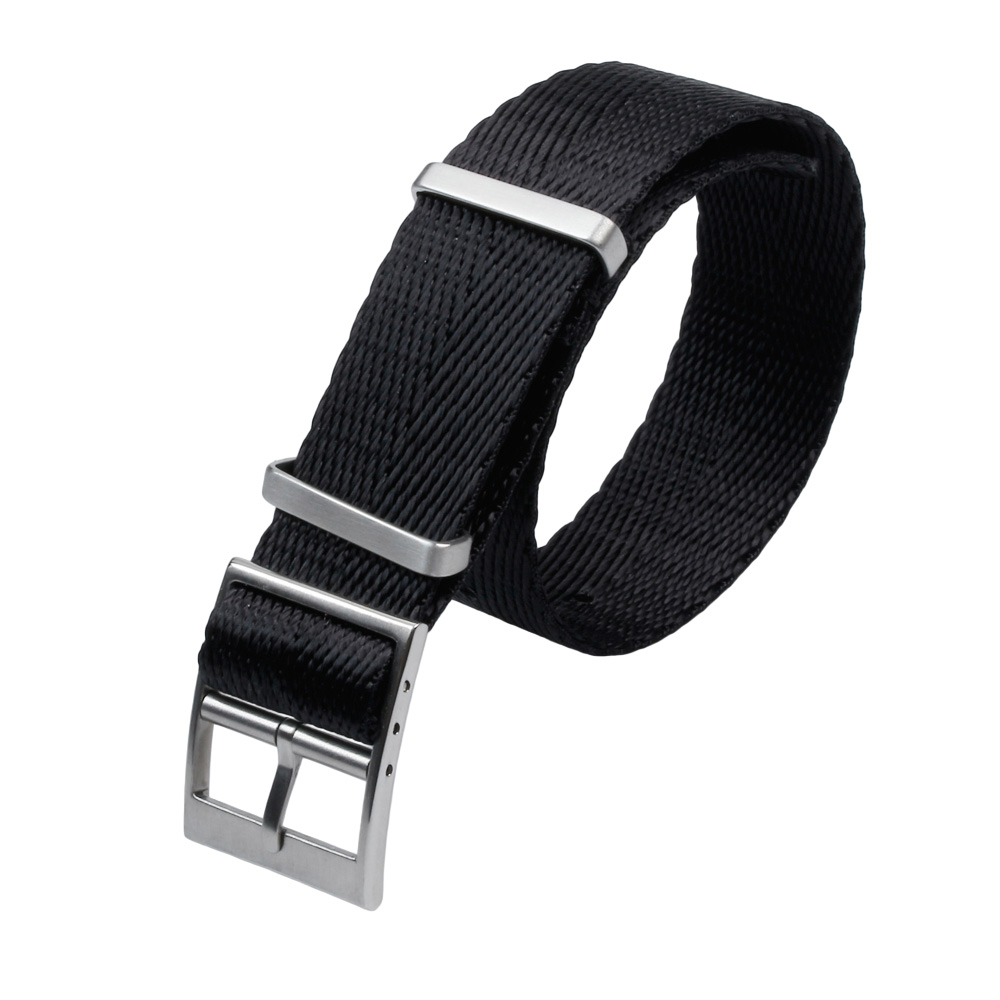 Professional Grade 280mm Herringbone Weave Nylon Watch Strap Featuring High-Density Seatbelt Texture With 1:2 Brushed 304L SS Hardware For Enhanced Durability And Elegant Military Aesthetics