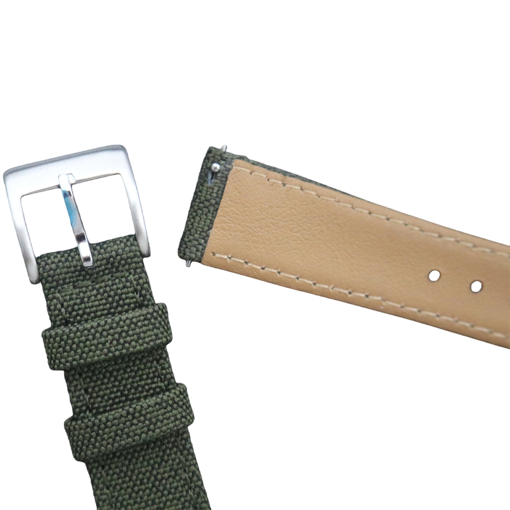 Popular 2 Pieces Style 21mm Green Sailcloth+Brown Waterproof Leather Watch Strap With Brushed 304L SS Buckle And Quick Release Spring Bar