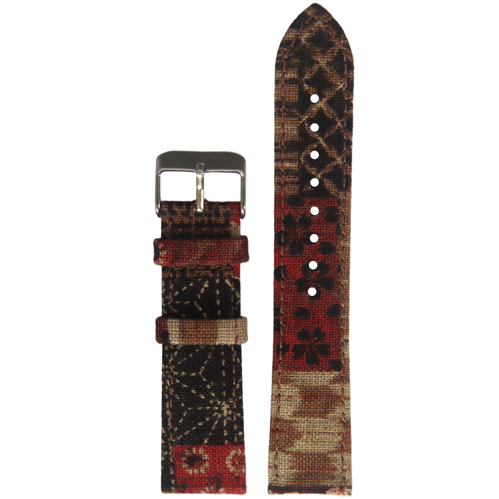 20mm 22mm Two Pieces Style Camouflage Printed Canvas+Waterproof Black Leather Hybrid Watch Strap Quick Release Watch Band With Brushed 304L SS Buckle And Canvas Keeper