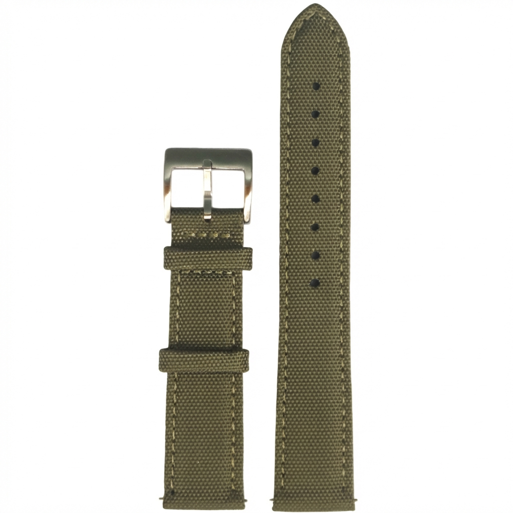 New Design Two Pieces Both-Sided Sailcloth Watch Strap Luxury Green Cordura Wrist Strap With Brushed 304L SS Buckle And Quick Release Spring Bar