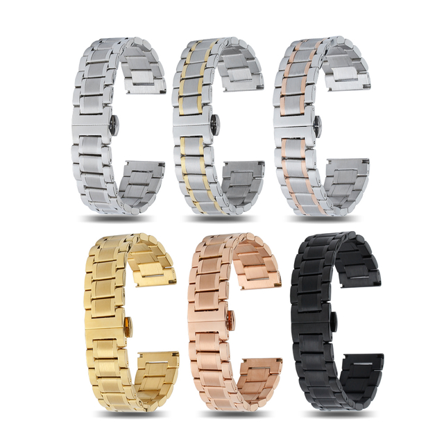 Wholesale Hot Selling High Quality Luxury Stripe 304L SS Metal Wrist Watch Strap For Waterproof Quartz Watches