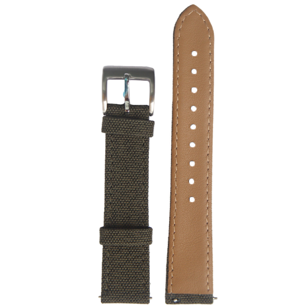 Popular 2 Pieces Style 21mm Green Sailcloth+Brown Waterproof Leather Watch Strap With Brushed 304L SS Buckle And Quick Release Spring Bar
