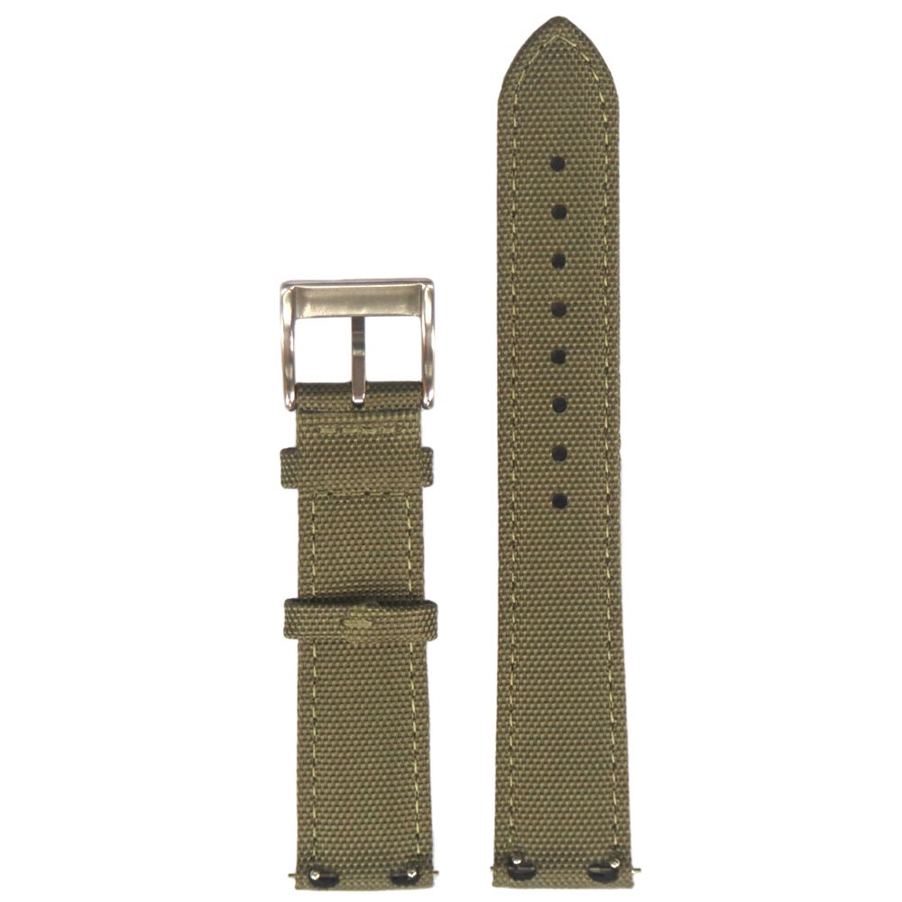 New Design Two Pieces Both-Sided Sailcloth Watch Strap Luxury Green Cordura Wrist Strap With Brushed 304L SS Buckle And Quick Release Spring Bar