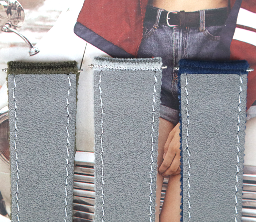 New Style 2 Pieces Corduroy Cotton + Dark Gray Waterproof Leather Hybrid Watch Strap In 20*18/22*20mm With 304L SS Brushed Buckle And Spring Bar