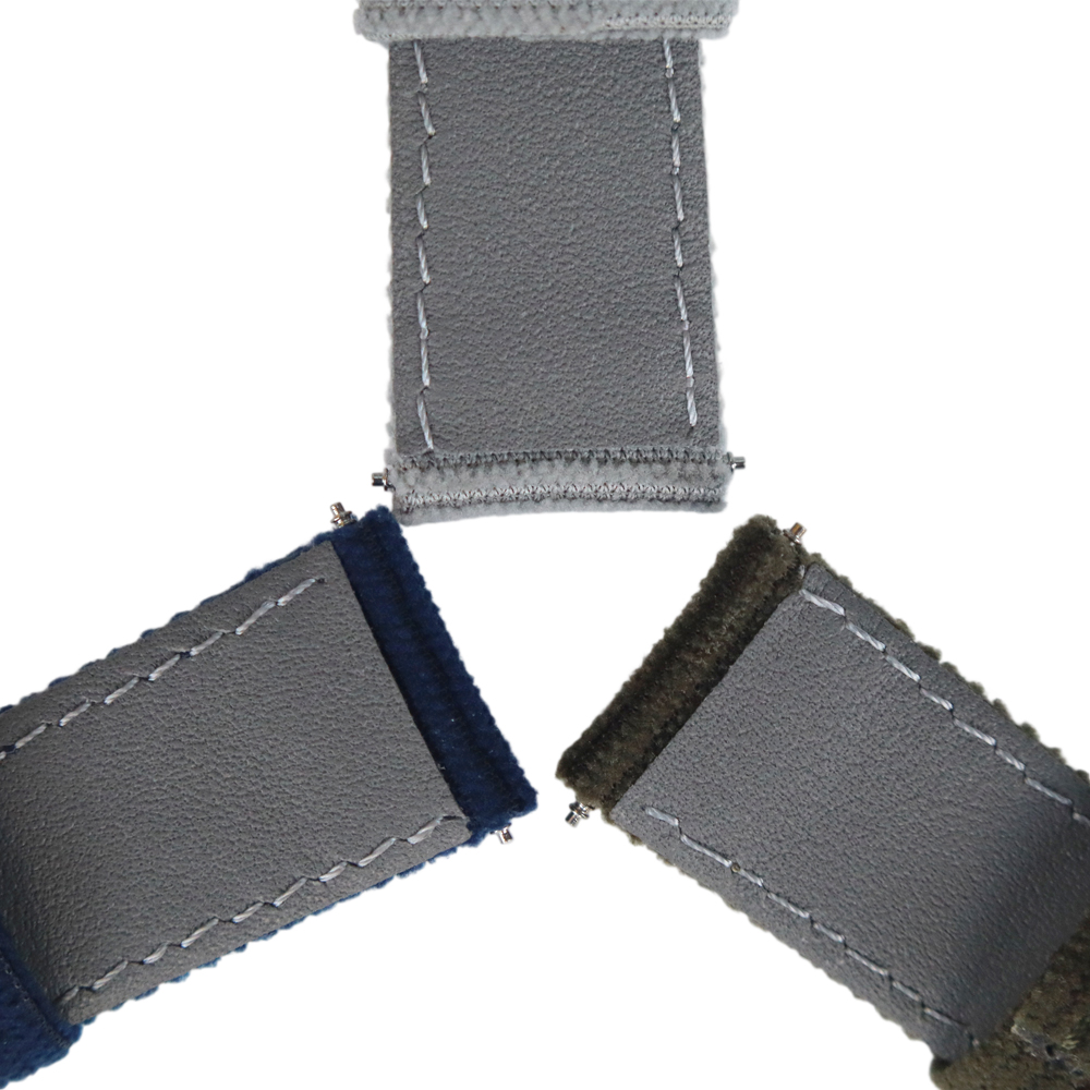 New Style 2 Pieces Corduroy Cotton+Dark Gray Waterproof Leather Hybrid Watch Strap In 20*18/22*20mm With 304L SS Brushed Buckle And Spring Bar