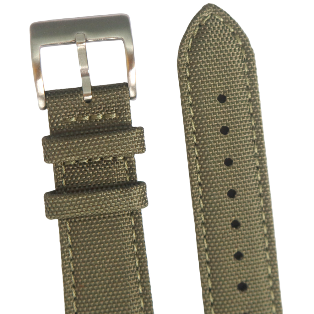New Design Two Pieces Both-Sided Sailcloth Watch Strap Luxury Green Cordura Wrist Strap With Brushed 304L SS Buckle And Quick Release Spring Bar