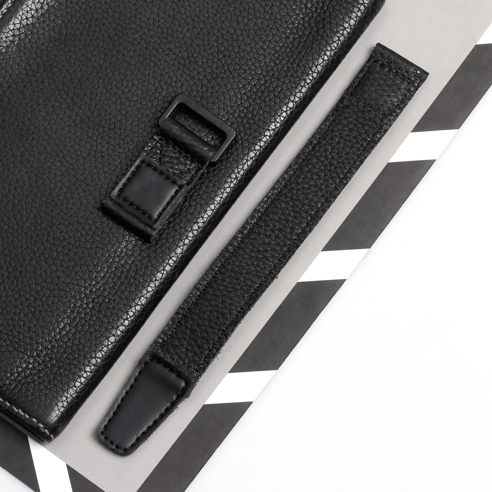 New Style Hot Sell 2 Pieces Lychee Texture Leather Wrist Strap Velcro Watch Band With Black PVD 304L SS Buckle
