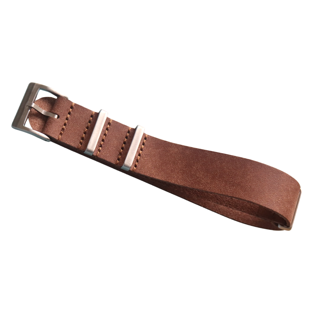 Brown One Piece NATO Style Luxury Vegetable-Tanned Genuine Leather Watch Strap 18 20 22 24MM — B2B Watch Band Factory Custom Design Production For Vintage Watches