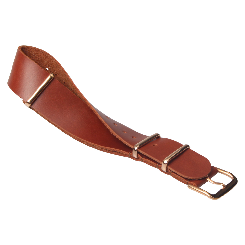 Custom Design Wholesale Single Piece Brown Leather Watch Band With Gold PVD 304L SS Hardware In 18mm 20mm 22mm 24mm From CHWSM Manufacturer