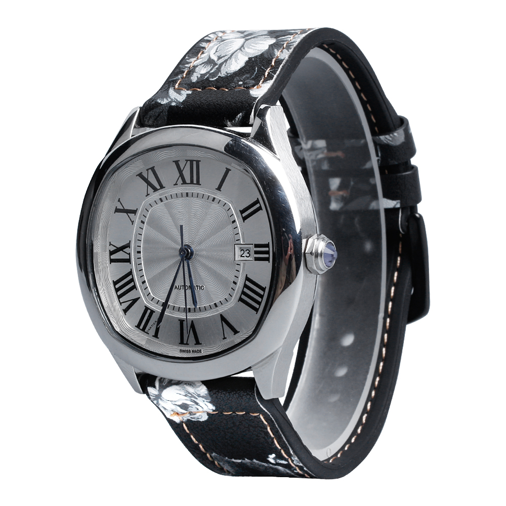 White Flower Pattern Leather Watch Bands