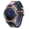 Wholesale Print Flower Pattern Black Leather + Black Silicone Hybrid Watch Strap 2 Pieces Style Developed by Leading B2B Watch Band Factory Offering Custom Design Production