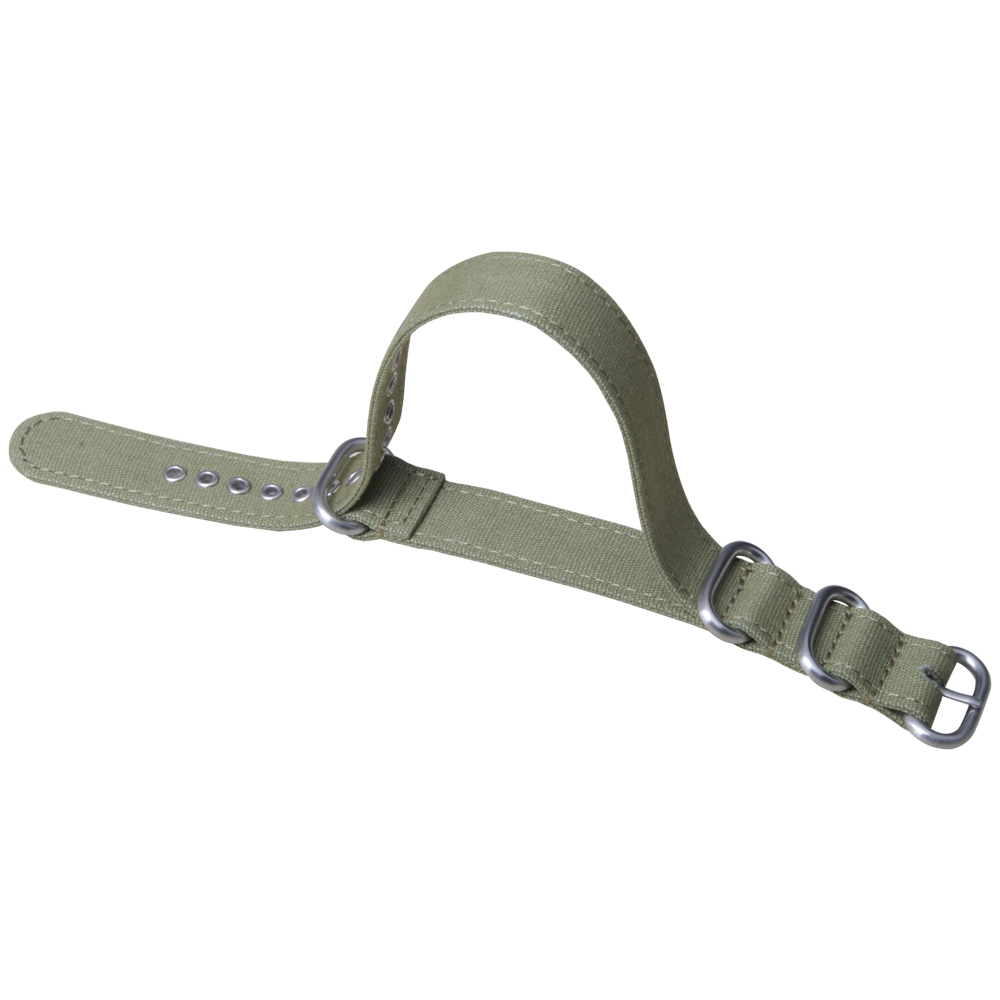 Custom One Piece Style Green Canvas Watch Straps By B2B Factory Featuring Premium Buckle/Loop Hardware And Metal Holes Material Characteristics For Brand Watches