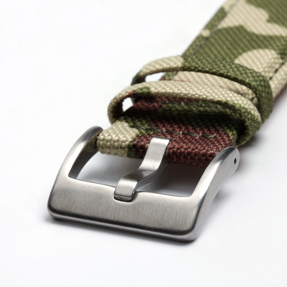 B2B Factory Supplying Low MOQ Good Quality 2 Pieces Style Camouflage Sailcloth Watch Straps With Brushed 304L SS Watch Buckles And Quick Release Spring Bar
