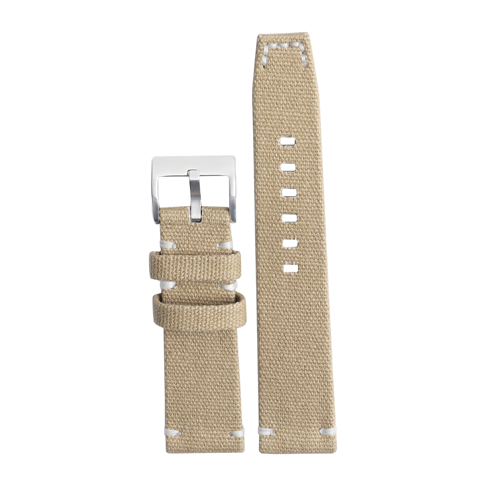 Custom Two Pieces Style White Hand Stitched Canvas Watch Strap With Square Holes Designed For Outdoor Sports Watches From Leading B2B Factory Offering Bulk Production