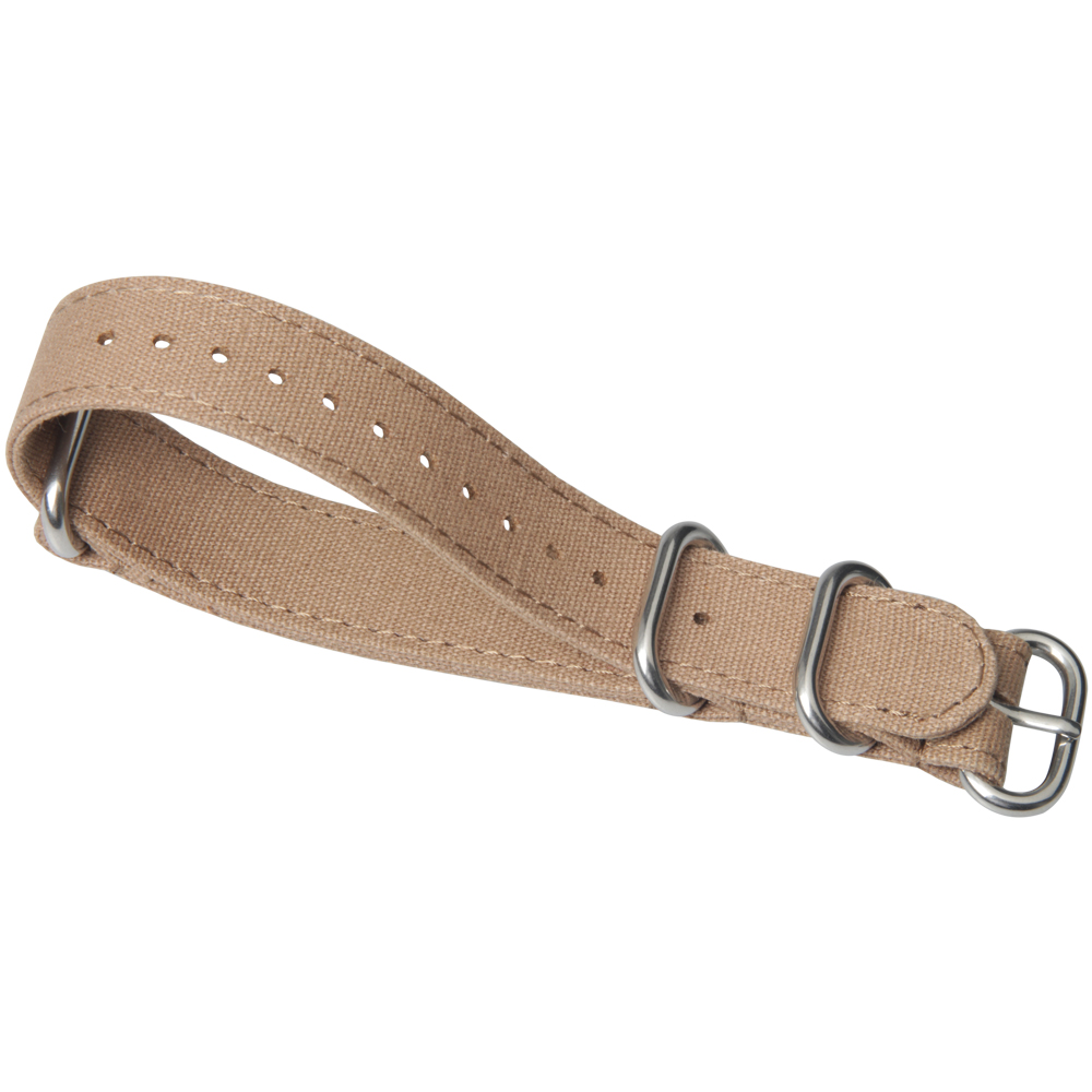 Beige Heavy-Duty Polished Metal Hardware Canvas Watch Strap Engineered For Premium Watch Hardware Accessories And Brand Watch Compatibility