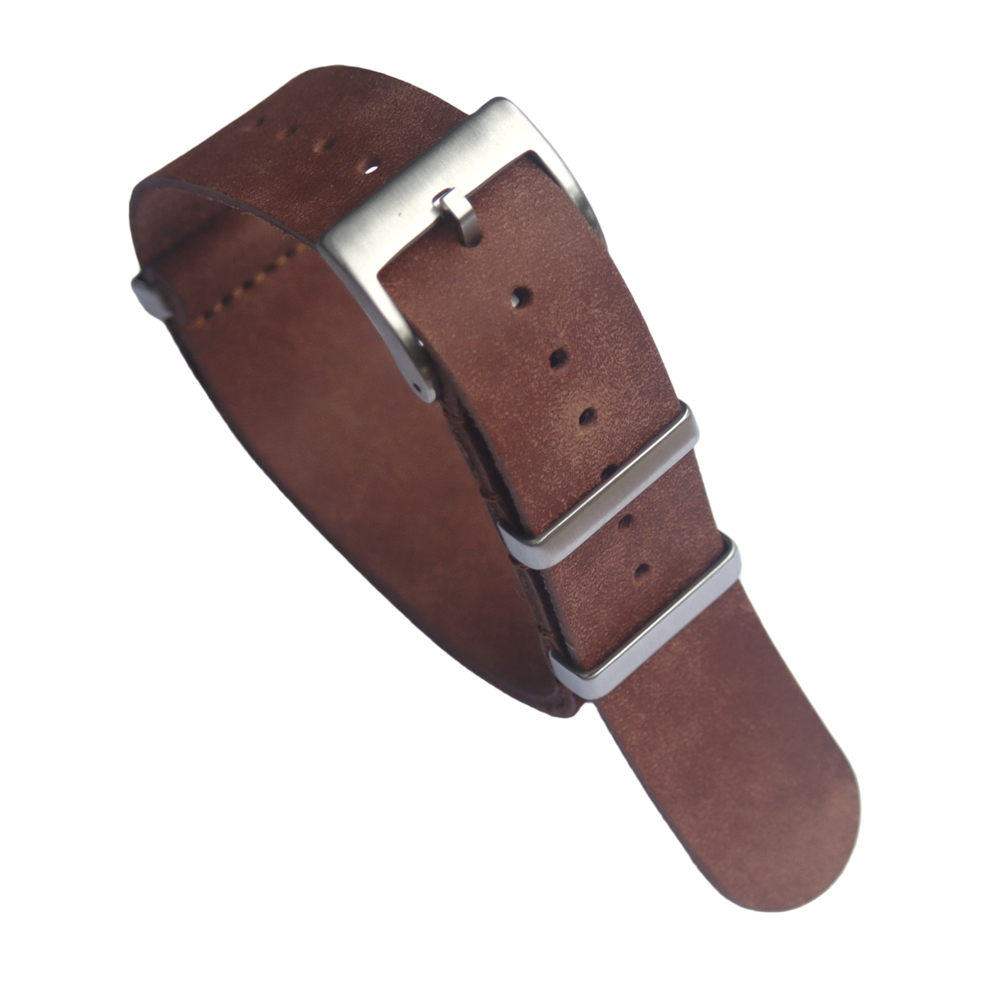 Brown One Piece NATO Style Luxury Vegetable-Tanned Genuine Leather Watch Strap 18 20 22 24MM — B2B Watch Band Factory Custom Design Production For Vintage Watches