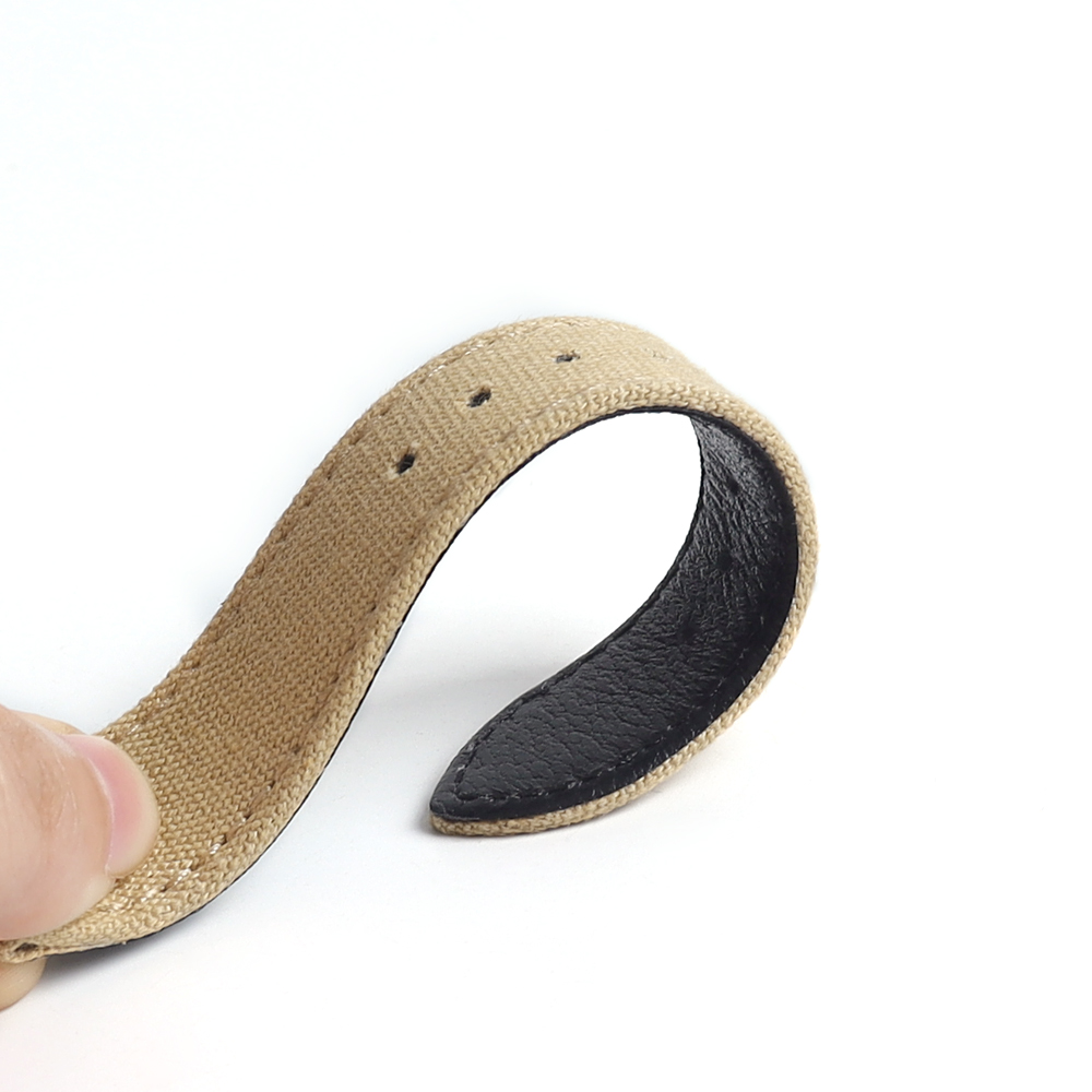 Premium 20MM Beige Canvas Plus Black Genuine Leather Hybrid Watch Strap 2 Pieces Style Crafted By Direct B2B Watch Band Factory For Tudor Watch Series