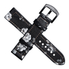 Premium Print White Flower Pattern Black Leather + Black Silicone Hybrid Watch Strap 2 Pieces Style Crafted By Direct B2B Watch Band Factory for Custom Design Production OEM And ODM Watch Accessories 