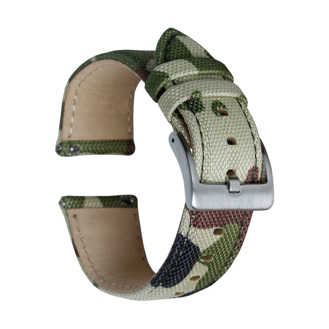 B2B Factory Supplying Low MOQ Good Quality 2 Pieces Style Camouflage Sailcloth Watch Straps With Brushed 304L SS Watch Buckles And Quick Release Spring Bar