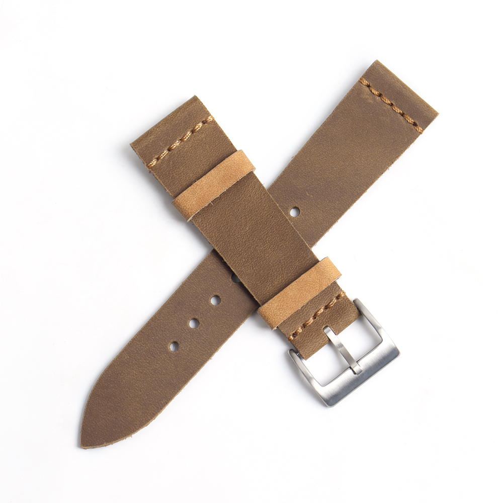 B2B Factory Manufacturing High End Full Grain Crazy Laether WristStraps 2 Pieces Style Heavy Duty Watch Band For Professional Diving And Aviator Watches