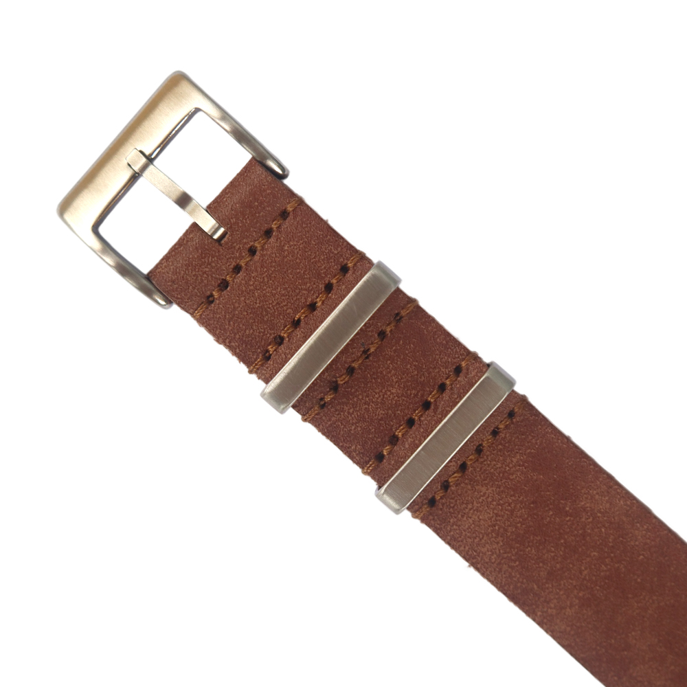 Brown One Piece NATO Style Luxury Vegetable-Tanned Genuine Leather Watch Strap 18 20 22 24MM — B2B Watch Band Factory Custom Design Production For Vintage Watches