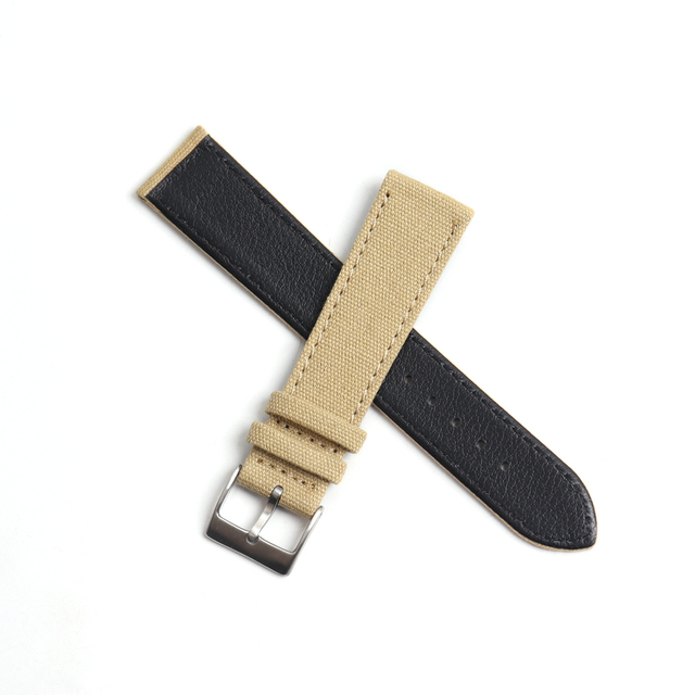 Premium 20MM Beige Canvas Plus Black Genuine Leather Hybrid Watch Strap 2 Pieces Style Crafted By Direct B2B Watch Band Factory For Tudor Watch Series