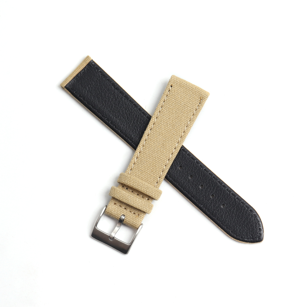 Premium 20MM Beige Canvas Plus Black Genuine Leather Hybrid Watch Strap 2 Pieces Style Crafted By Direct B2B Watch Band Factory For Tudor Watch Series