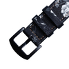 Premium Print White Flower Pattern Black Leather + Black Silicone Hybrid Watch Strap 2 Pieces Style Crafted By Direct B2B Watch Band Factory for Custom Design Production OEM And ODM Watch Accessories 