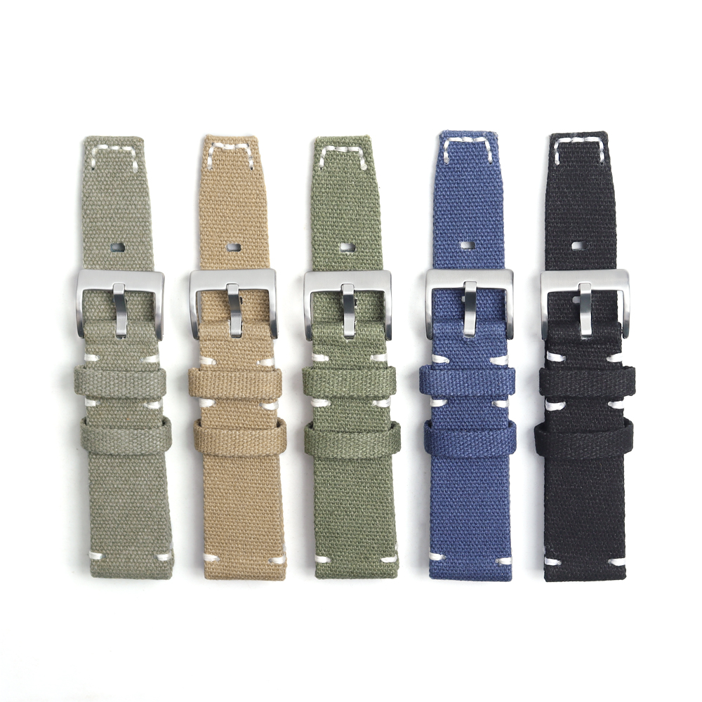 Custom Two Pieces Style White Hand Stitched Canvas Watch Strap With Square Holes Designed For Outdoor Sports Watches From Leading B2B Factory Offering Bulk Production