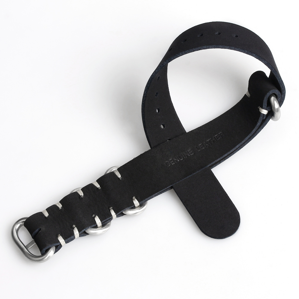 Handcrafted White Stitching One Piece Style Black Zulu Matte Genuine Leather Watch Strap For 18 20 22 24MM Vintage Watches From A Global B2B Watch Band Manufacturer With Low MOQ OEM/ODM