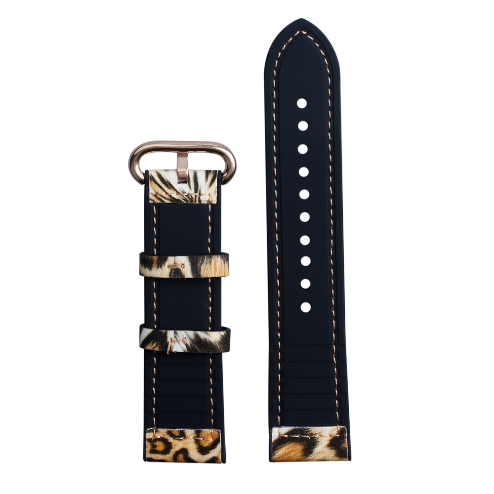 Leopard Print Pattern Leather+Silicone Hybrid Watch Strap Two Pieces Style Perfect For Outdoor Leisure Sport Watches Designed By Leading B2B Watch Strap Factory With Low MOQ OEM ODM Services