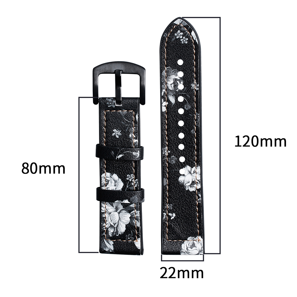 Premium Print White Flower Pattern Black Leather + Black Silicone Hybrid Watch Strap 2 Pieces Style Crafted By Direct B2B Watch Band Factory for Custom Design Production OEM And ODM Watch Accessories 