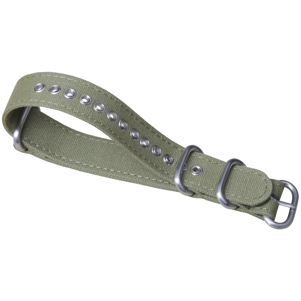 Custom One Piece Style Green Canvas Watch Straps By B2B Factory Featuring Premium Buckle/Loop Hardware And Metal Holes Material Characteristics For Brand Watches