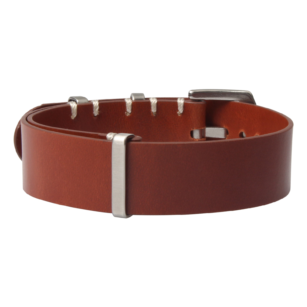 Premium One Piece White Handmade Stitching Brown Leather NATO Watch Strap With Brushed 304L Stainless Steel Buckle/Keeper For Vintage Sport Casual Watches From B2B Factory