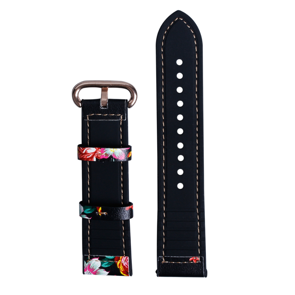 Wholesale Print Flower Pattern Black Leather + Black Silicone Hybrid Watch Strap 2 Pieces Style Developed by Leading B2B Watch Band Factory Offering Custom Design Production