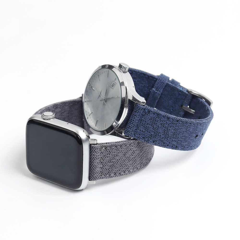 Luxury 2 Pieces Style Fine Texture Canvas Watch WristStrap Integrated With Smart Apple Watch Connectors Fabricated By Watch Parts Factory For High Volume Wholesale Orders