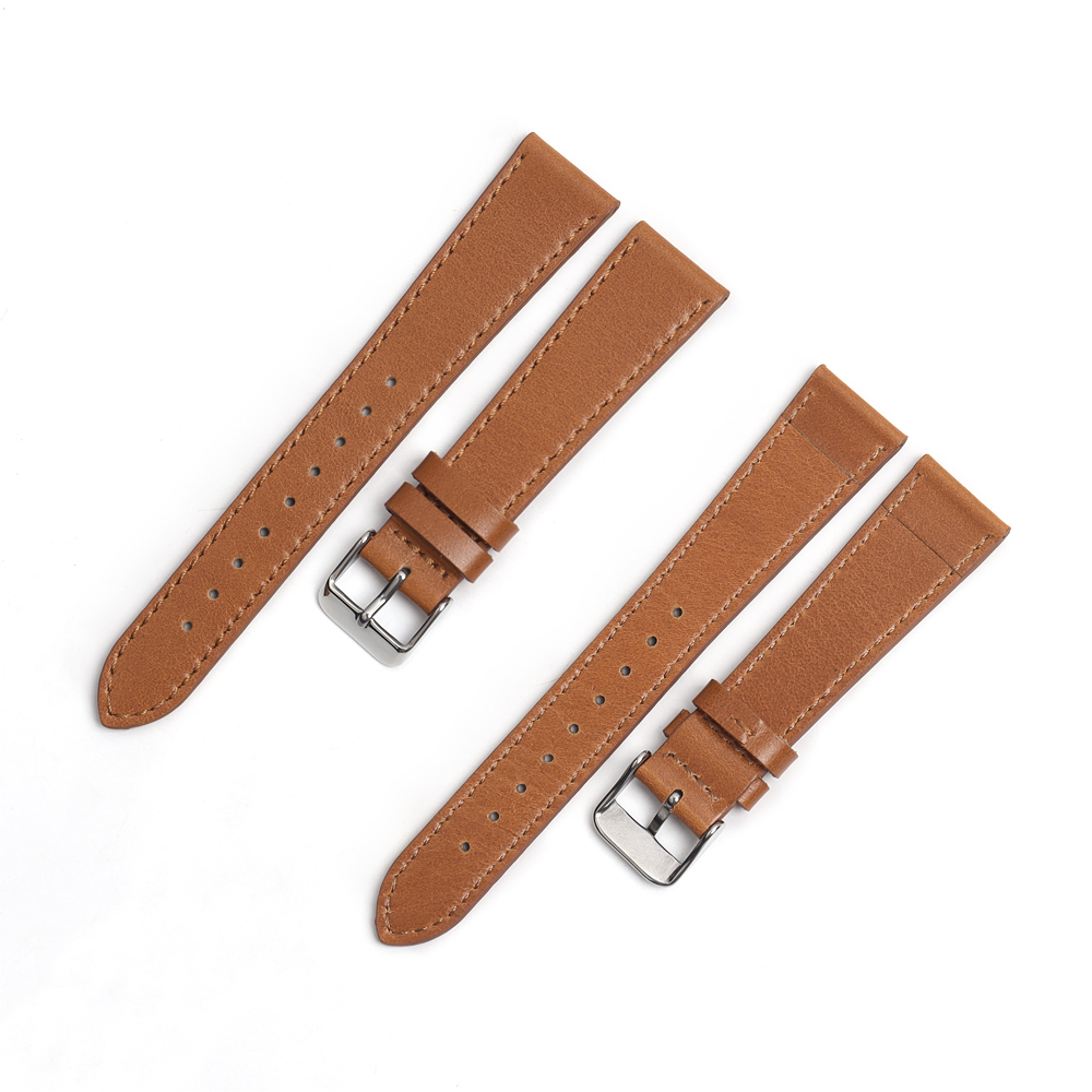 Support OEM/ODM Leather WristStraps Two Pieces Brown Oil-Waxed Genuine Leather Watch Bracelets With Polished Buckle From CHWSM Factory Wholesale Production