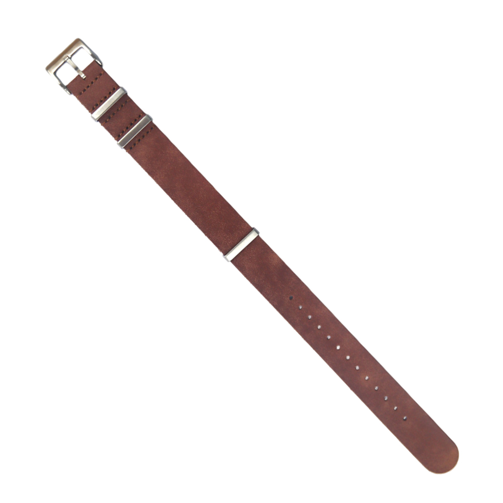 Brown One Piece NATO Style Luxury Vegetable-Tanned Genuine Leather Watch Strap 18 20 22 24MM — B2B Watch Band Factory Custom Design Production For Vintage Watches