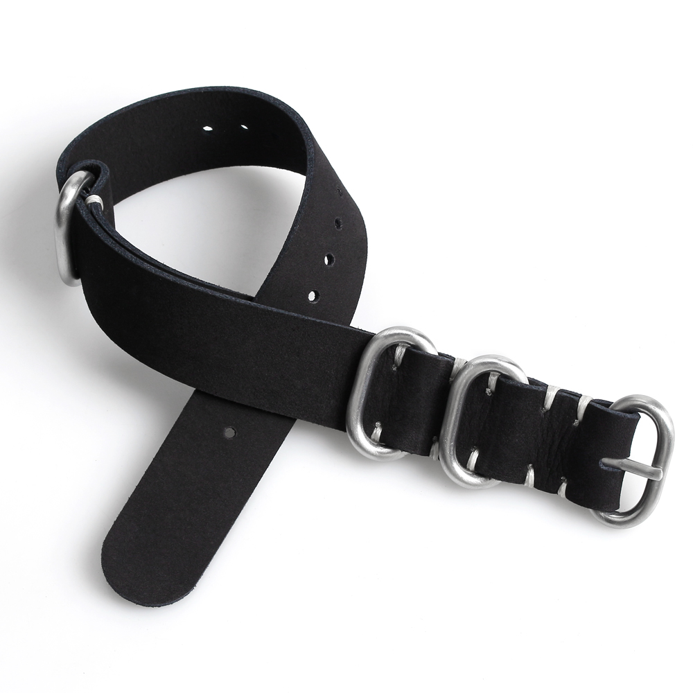 Handcrafted White Stitching One Piece Style Black Zulu Matte Genuine Leather Watch Strap For 18 20 22 24MM Vintage Watches From A Global B2B Watch Band Manufacturer With Low MOQ OEM/ODM