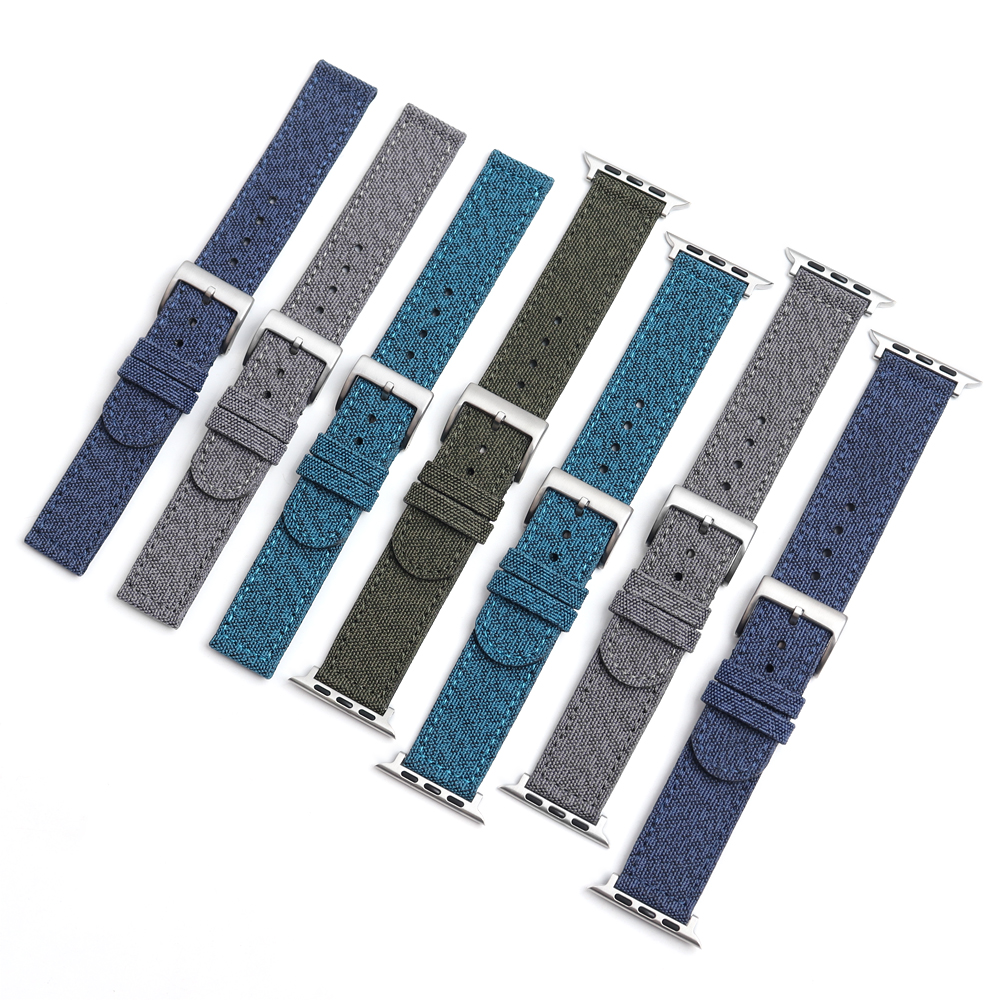 Luxury 2 Pieces Style Fine Texture Canvas Watch WristStrap Integrated With Smart Apple Watch Connectors Fabricated By Watch Parts Factory For High Volume Wholesale Orders