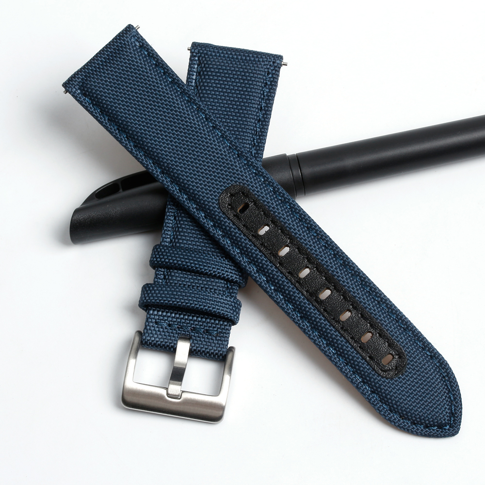 OEM/ODM B2B Factory Manufacturing High End Sailcloth Wrist Watchbands 2 Pieces Style Cordura+Leather Hybrid Watch Strap In 18/19/20/21/22/23/24mm For IWC Watch Series